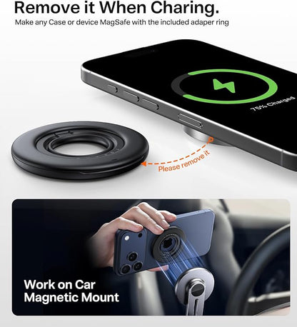 TORRAS 2025 Flagship Magnetic Phone Grip Ring Holder Kickstand [2-Sided Magnetic] [360 Rotation] Fit for MagSafe Accessories for iPhone 17 16 15 14 13 12 11 Samsung, Google, Black