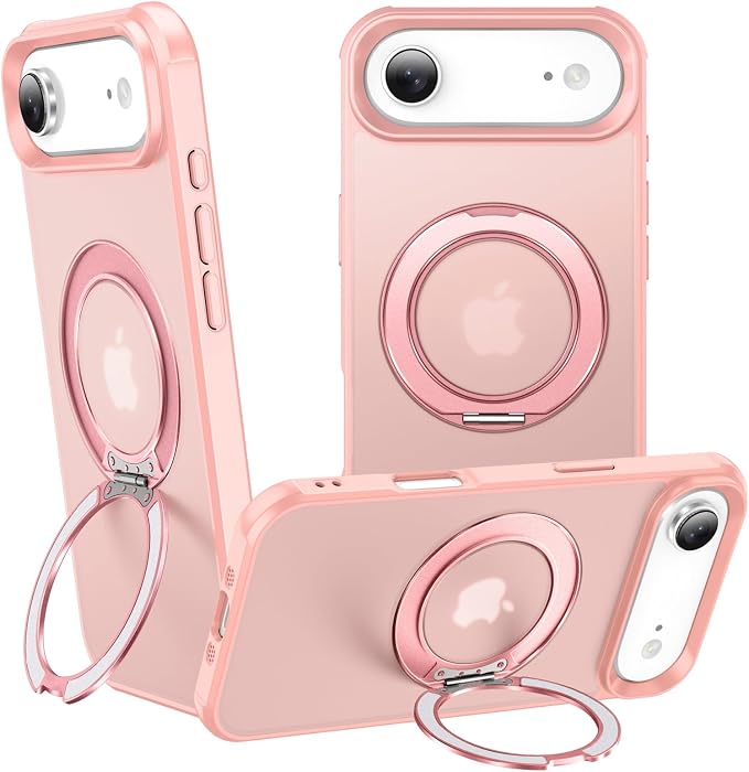 360° Magnetic Swivel Ring for iPhone 17 air case, Built-in Metal Stand and Ring Holder, Magsafe Compatible, Military Grade Protection, Shock and Vibration Resistant- Pink