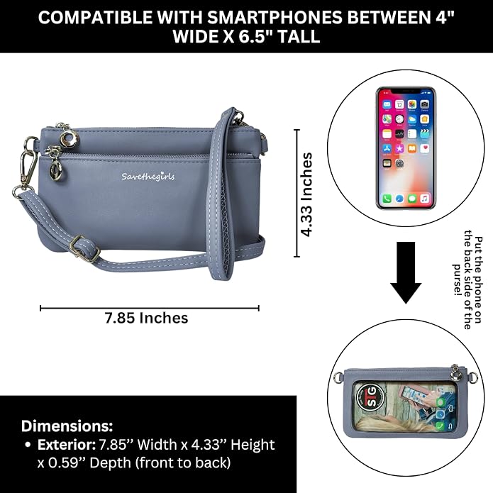 Save the Girls Cell Phone Purse - Touch Screen Women’s Crossbody Bag - Clutch Purses for Women (Bella) | Touch Screen, for Women