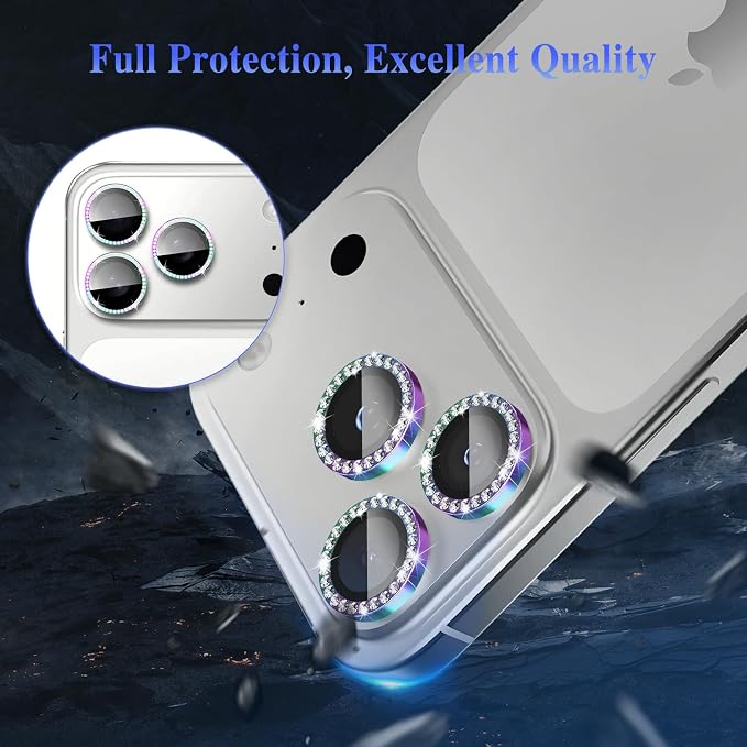 ShinKin Camera Lens Protector for iPhone 17 Pro/iPhone 17 Pro Max, Glitter Camera Cover, 9H Tempered Glass Individual Metal Ring Camera Protector for iPhone 17 Pro/17 Pro Max (Diamond -Colorful)