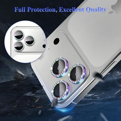 ShinKin Camera Lens Protector for iPhone 17 Pro/iPhone 17 Pro Max, Glitter Camera Cover, 9H Tempered Glass Individual Metal Ring Camera Protector for iPhone 17 Pro/17 Pro Max (Diamond -Colorful)