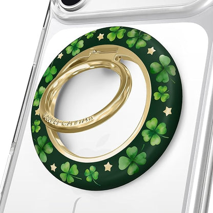VELVET CAVIAR Compatible with MagSafe Phone Grip 2.0 | Cute Magnetic Ring Holder | Finger Loop Kickstand | Pop On Accessory for iPhone 17, 16, 15, 14, 13, 12 | Lucky Clover Green