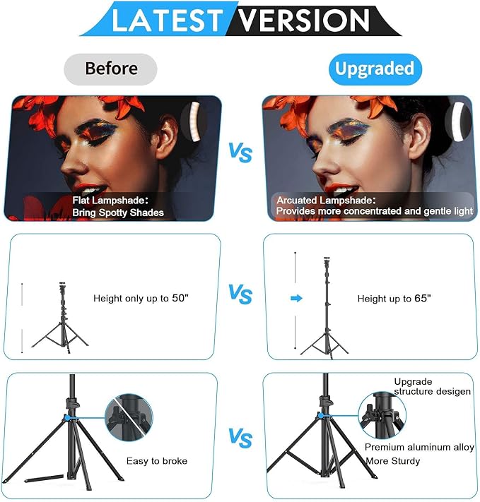 Kaiess 10.2" Selfie Ring Light with 65" Adjustable Tripod Stand & Phone Holder for Live Stream/Makeup, Upgraded Dimmable LED Ringlight for Tiktok/YouTube/Zoom Meeting/Photography