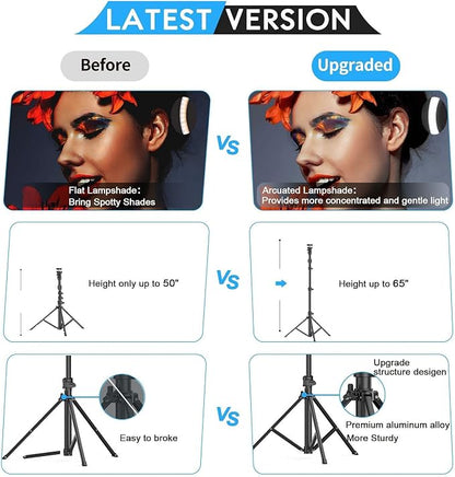 Kaiess 10.2" Selfie Ring Light with 65" Adjustable Tripod Stand & Phone Holder for Live Stream/Makeup, Upgraded Dimmable LED Ringlight for Tiktok/YouTube/Zoom Meeting/Photography