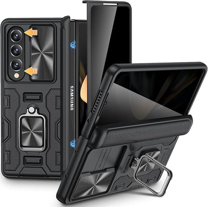 VEGO for Galaxy Z Fold 4 Case Built-in Privacy Screen Protector& Kickstand | Slide Camera Cover & Hinge Protection Full-Body Protective Phone Cover for Samsung Galaxy Z Fold 4 5G - Black