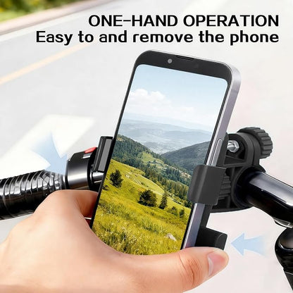 Motorcycle Bike Phone Mount, Bike Cell Phone Holder Clip, Bicycle Scooter Handlebar Clamp, for iPhone 17 16 15 14 Pro Max, Galaxy S25 S24 Ultra, 4.7-7" Phones, Black