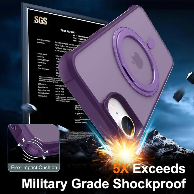 360° Magnetic Swivel Ring for iPhone 16E & 17E Case, Built-in Metal Stand and Ring Holder, Magsafe Compatible, Military Grade Protection, Shockproof - Purple