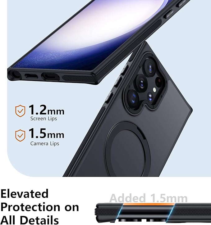 for Samsung Galaxy S23 Ultra Case, Magnetic Adjustable Ring Stand [Fit for Magsafe], [Military-Grade Shockproof Protection] Phone Case for S23 Ultra Case with Kickstand&Ring Holder (Black)