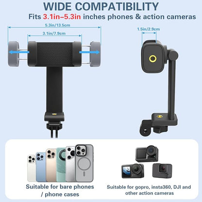 Beviliu Neck Phone Holder for Recording, Hands-Free POV/Vlog Neck Mount with Phone Clip & Chest Strap for Cooking/Fishing/Video Filming, Content Creator Phone Holder for iPhone Android Insta360