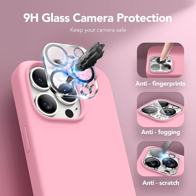 GONEZ for iPhone 15 Pro Max Case Silicone, Compatible with Magsafe, Camera Protector + Screen Protector, Soft Anti-Scratch Microfiber Lining, Liquid Silicone Shockproof Phone Cover, Sweetie Pink