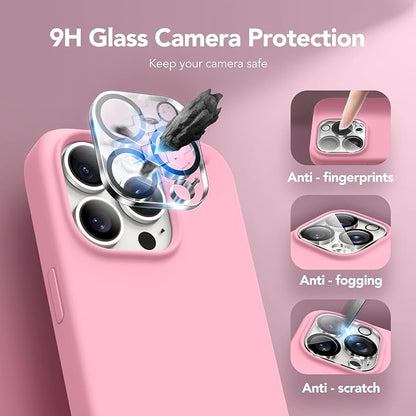 GONEZ for iPhone 15 Pro Max Case Silicone, Compatible with Magsafe, Camera Protector + Screen Protector, Soft Anti-Scratch Microfiber Lining, Liquid Silicone Shockproof Phone Cover, Sweetie Pink