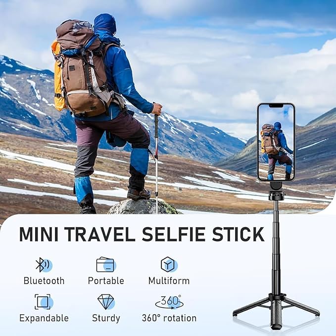 4-in-1 Multifunctional Magnetic Selfie Stick,360° Rotation Phone Tripod, Wireless Remote. Portable Extendable Mag Tripod,for Video Recording & Vlog. Portable Pocket Size for iPhone & Android