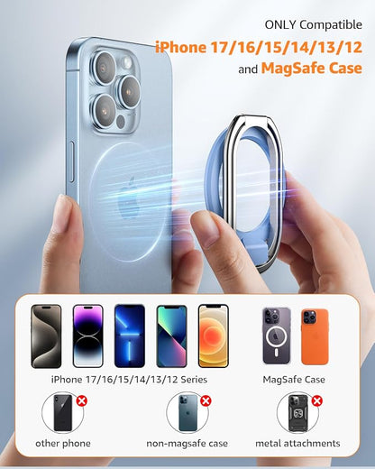 【2025 Upgraded】 Mag Safe Phone Ring Holder, SUPERONE Adjustable Magnetic Kickstand & Removable Phone Grip Compatible with Wireless Charging Only for iPhone 17 & 16 & 15 & 14 & 13 Series - Sierra Blue