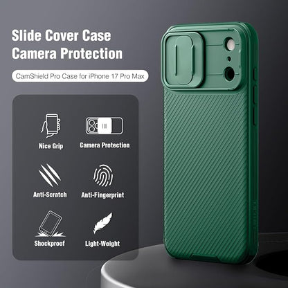 Nillkin Camshield Case for iPhone 17 Pro Max Case, [Built-in Dual Camera Cover][Slim Profile] [Military Grade Drop Protection] Shockproof Bumper Phone Case 6.9 inch 2025 Green