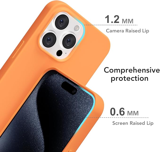 for iPhone 15 Pro Case Silicone Compatible with Magsafe Case, Ultra Slim Thin Magnetic Phone Cases Mag Safe, Cute Soft Rubber Gel TPU Matte Plain Wireless Charging Cover for Women, Neon Orange