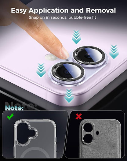 Goton Compatible for iPhone 17 & 16 & 16 Plus Camera Lens Protector, 1-Pack Aluminum Alloy Metal Cover with HD Tempered Glass, Pro Camera Style, Shatter-Resistant, Scratch-Proof, Case Friendly, Black
