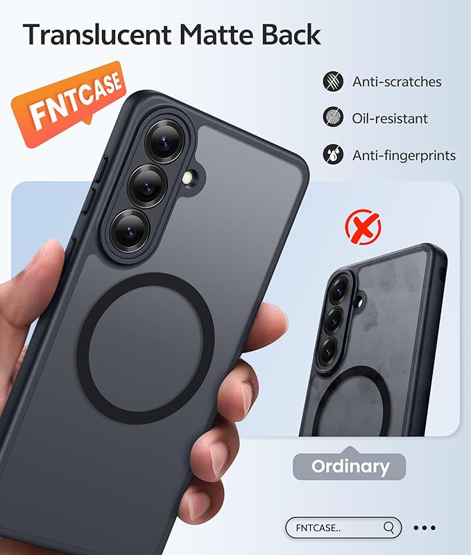 FNTCASE for Samsung Galaxy S26 Case: [Fit for Magsafe] [Full Camera Protection & Screen Protector] Translucent Matte Military Grade - Shockproof Protective Phone Cover for Samsung S 26 - Black