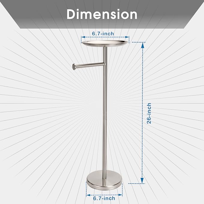 Standing Toilet Paper Holder, TP Holder with Practical Tray On Top for Phone, No Drill No Damage to Wall, Stainless Steel (Brushed Nickel)
