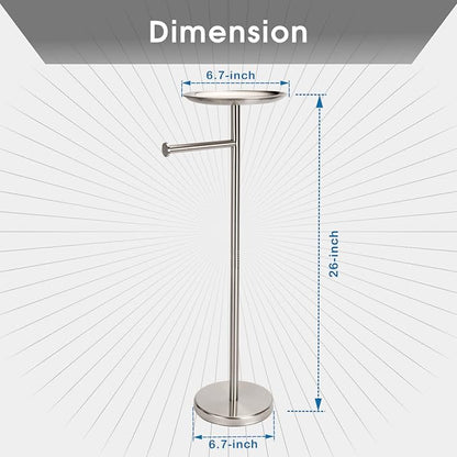 Standing Toilet Paper Holder, TP Holder with Practical Tray On Top for Phone, No Drill No Damage to Wall, Stainless Steel (Brushed Nickel)