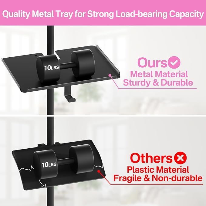 Adjustable Metal Lash Tray Holder for Ring Light & Lash Techs - Clip-On Organizer Tray with Phone Holder, Mirror Hook & Height Control for Eyelash Extensions Supplies (Salon/Home Use)