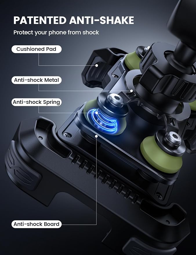 Lamicall Motorcycle Phone Mount Holder - [Dual Vibration Dampener] [Upgrade Handlebar Clip] Motorcycle Cell Phone Holder, Bike Phone Mount, Fit iPhone 16/15/14/13 Pro Max, 4.7-6.7" Phones, Green
