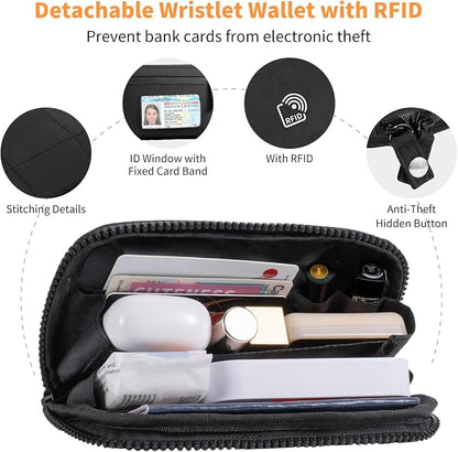 Tiostep Clip and Go Strap for Phone with Wallet Crossbody Phone Lanyard with Anti-Theft Zipper Pouch Detachable Quilted Wrist Wallet with RFID and ID Window for Daily Travel. Black Large