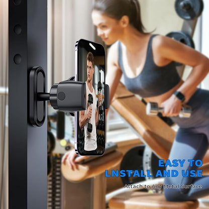 Magnetic Phone Holder for Gym - 360° Adjustable Magnet Phone Mount for Workout Recording, Compatible with iPhone 16/15/14/13/12, Android and Smartphone