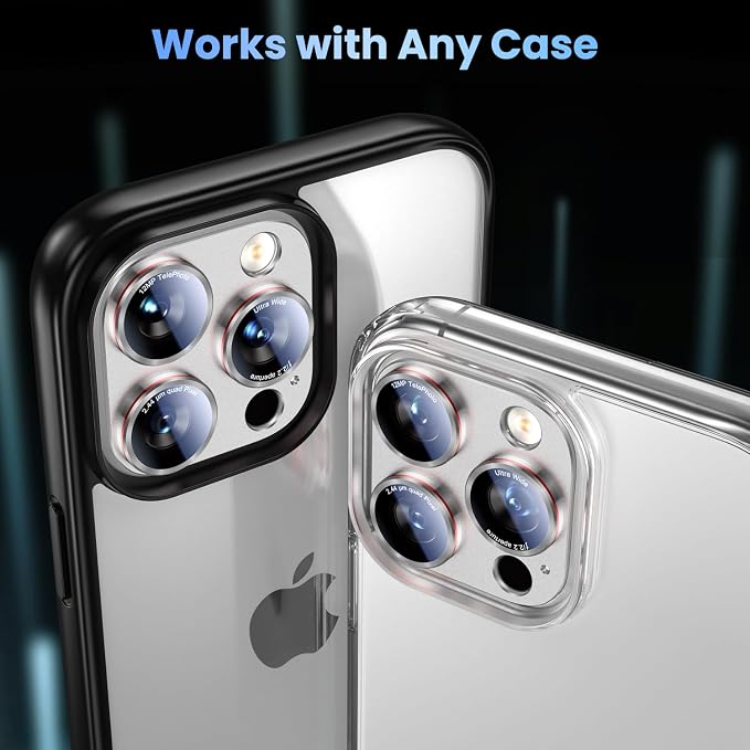 Uyiton Professional Camera Style for iPhone 16 Pro Max/16 Pro/14 Pro Max/14 Pro Camera Lens Protector - [Unique Typography + Phone Lens Red Circle Design] Metal Tempered Glass Camera Cover, Silver+Red