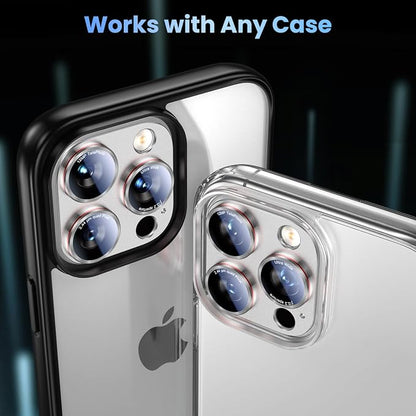 Uyiton Professional Camera Style for iPhone 16 Pro Max/16 Pro/14 Pro Max/14 Pro Camera Lens Protector - [Unique Typography + Phone Lens Red Circle Design] Metal Tempered Glass Camera Cover, Silver+Red