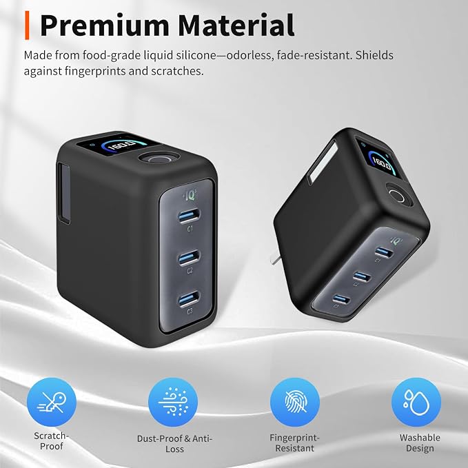 Case for Anker Prime 160W 3-Port Compact Charger – Soft Silicone Protective Cover for Dynamic Charger,Shockproof Dustproof Charging Block Protector Sleeve[Black]
