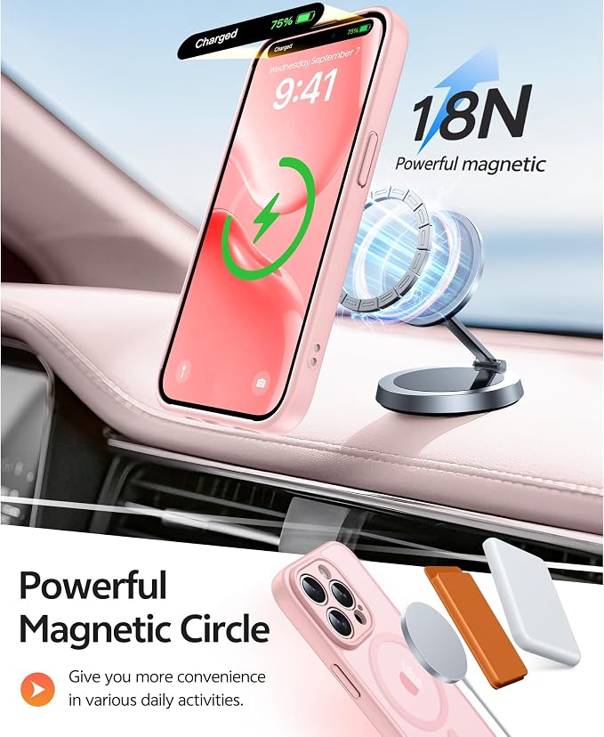 FNTCASE for iPhone 14 Pro Case: [Compatible with Magsafe] Translucent Matte Cases with [Full Camera Protection] [Screen Protector] Military Grade Shockproof Protective Phone Cover - Light Pink