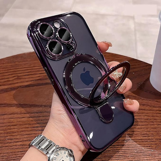 LXK Magnetic Stand for iPhone 14 Pro Max Case Compatible with MagSafe, Military-Grade Protection, with Camera Protector, Clear Scratch-Resistant Back Case for iPhone 14 ProMax 6.7 inch (Purple) | Magnetic Stand, Clear, Scratch-Resistant