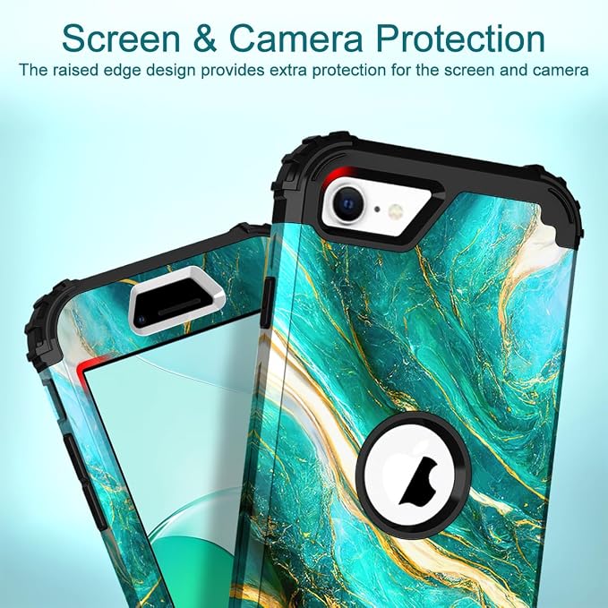 Hocase for iPhone SE 2022/2020 Case, Heavy Duty Shockproof Protection Hard Plastic+Silicone Rubber Hybrid Protective Case for iPhone SE 3rd/2nd Generation (4.7") - Emerald Green