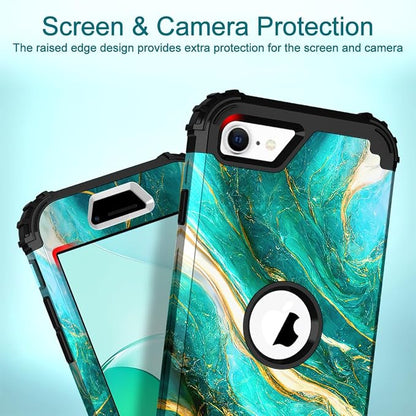 Hocase for iPhone SE 2022/2020 Case, Heavy Duty Shockproof Protection Hard Plastic+Silicone Rubber Hybrid Protective Case for iPhone SE 3rd/2nd Generation (4.7") - Emerald Green