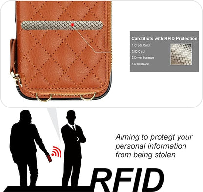 Bocasal Crossbody Wallet Case for iPhone 17 Air, RFID Blocking PU Leather Zipper Handbag Purse Flip Cover, Kickstand Folio Case with Card Slots Holder Wrist Strap Lanyard 5G 6.5 Inch (Brown)