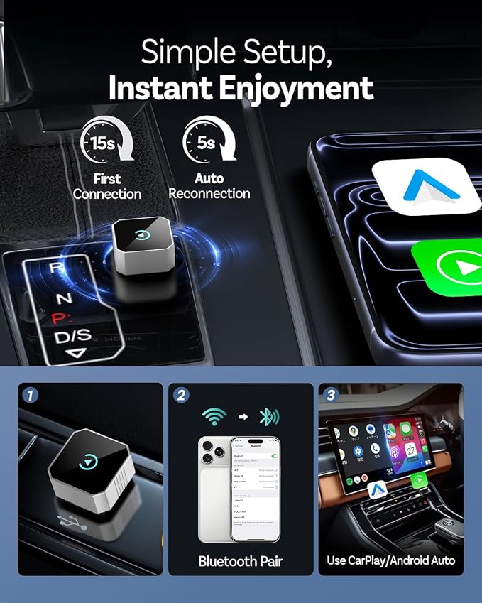 Wireless CarPlay Adapter for Apple iPhone & Android, 2026 Upgraded 2-in-1 Plug and Play Converts Wired to Wireless CarPlay Android Auto, Fast Auto-Connect, Zero Latency with USB/USB-C Port