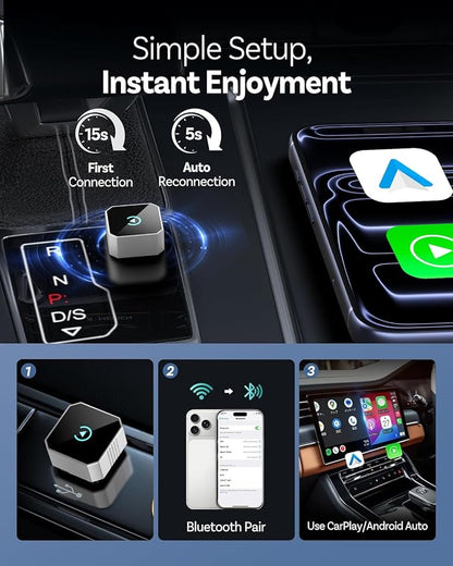 Wireless CarPlay Adapter for Apple iPhone & Android, 2026 Upgraded 2-in-1 Plug and Play Converts Wired to Wireless CarPlay Android Auto, Fast Auto-Connect, Zero Latency with USB/USB-C Port