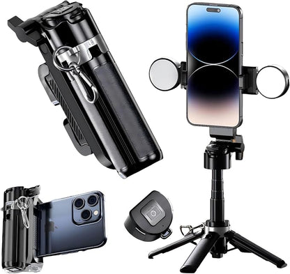 Mini Selfie Stick Tripod Stand for iPhone ，6-Section Adjustable Height Extension (12-42cm)，10 Meter Remote One Click Control ，Suitable for Travel/Live Streaming/Outdoor Multiple Scenes