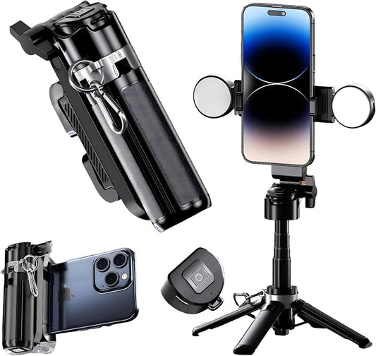 Mini Selfie Stick Tripod Stand for iPhone ，6-Section Adjustable Height Extension (12-42cm)，10 Meter Remote One Click Control ，Suitable for Travel/Live Streaming/Outdoor Multiple Scenes
