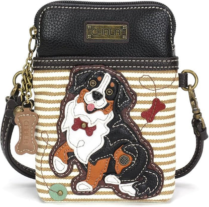 CHALA Dog Collection Cell Phone Crossbody Purse-Women PU Leather/Canvas Multicolor Handbag with Adjustable Strap