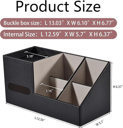 Plus Size Tissue Box Cover-Square Tissue Cover with Side Storage and Tray,Modern Makeup Organizer,PU Leather Tissue Holder Decorative Cube Organizer for Living Room Vanity NightStand Office,Black