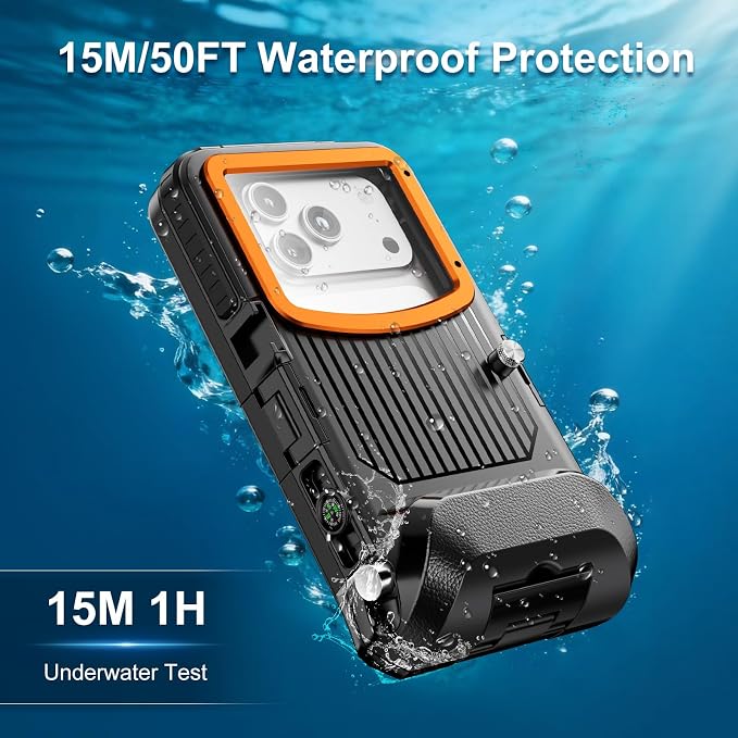 Beasyjoy Waterproof Phone Case for Snorkeling, [50ft/15m] Underwater Diving Case for iPhone 17/16/15/14/13/12/11 Pro Max Plus, Professional Scuba Photo Video Cover for Beach Vacation Water Sport Black