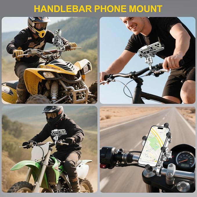 Aluminum Alloy Motorcycle Phone Mount Holder [Dual Vibration Dampener] [Metal Adjustment Arm] Motorcycle Handlebar Accessories,for 4.7-7.2 inch Samsung Apple Phone