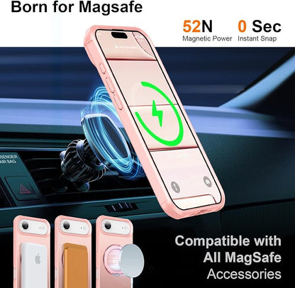360° Magnetic Swivel Ring for iPhone 17 air case, Built-in Metal Stand and Ring Holder, Magsafe Compatible, Military Grade Protection, Shock and Vibration Resistant- Pink