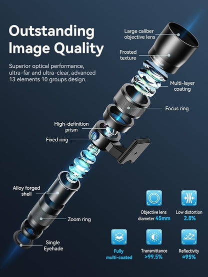 MIAO LAB 20-60X Zoom Telephoto Lens for Smartphones | High-Power Phone Lens Kit with Tripod & Universal Clip | Compatible with iPhone 17/16/15/14/13 Series, Samsung & Android Devices