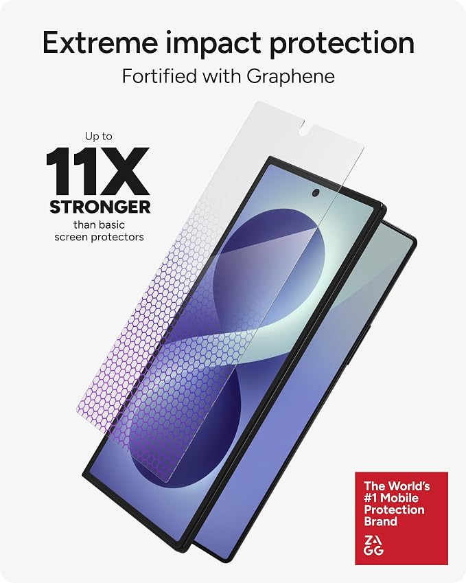 ZAGG Glass XTR5 Samsung Galaxy Z Fold8 Ultra Screen Protector | Front Screen, 11x Stronger Graphene-Infused Tempered Glass, Blue Light Filter, Anti-Reflective, InvisibleShield, Easy Install