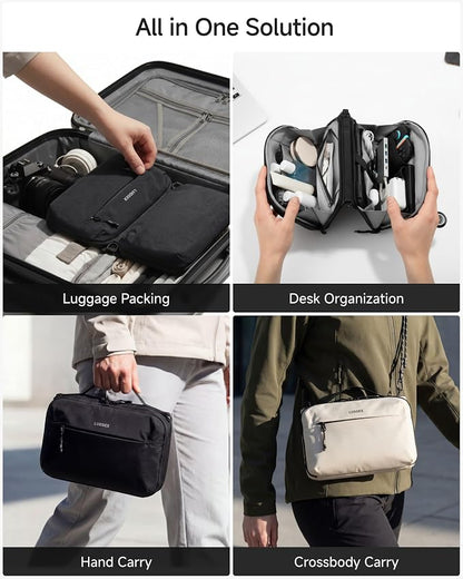 LUGGEX Electronics Organizer Travel Case, Tech Pouch with Crossbody Strap | Magnetic Design, Dual Accessories Bag, Straps, Hooks, Front pocket, Water Resistant, Waterproof pocket, CBX01 Beige