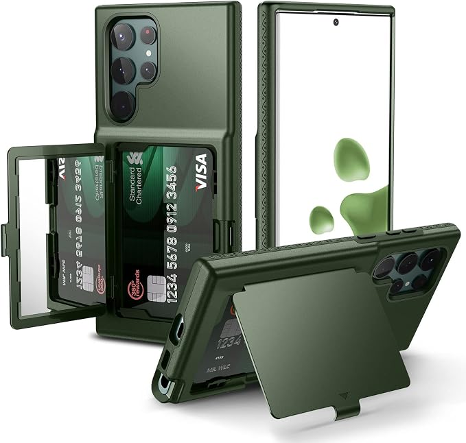 WeLoveCase for Samsung Galaxy S22 Ultra Wallet Case with Credit Card Holder & Hidden Mirror, All-Round Protection Shockproof Phone Cover Designed for Samsung Galaxy S22 Ultra, 6.8 Inch Green