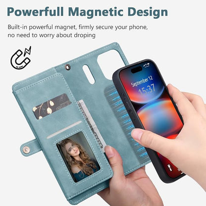 Wallet Case for iPhone 17 Pro Max with Card Holder/Crossbody Wallet/Strap,[RFID Blocking][Magnetic] PU Leather Phone Case for iPhone 17 Pro Max,6.9 in,Dream Blue