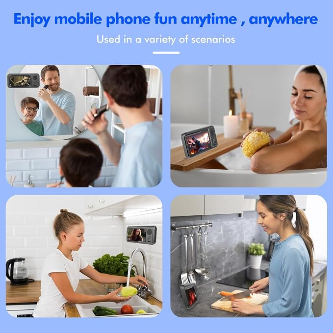Wireless Bluetooth Speaker for Bathroom , Shower Phone Holder Speaker , Waterproof 360 Rotation Viewable Shower Phone Case Speakers for Bathroom Wall Mirro Compatible with iPhone, Galaxy(Black)